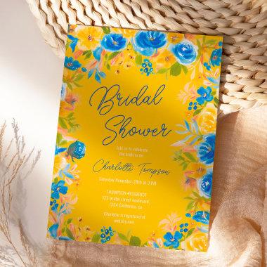Bright country wild flowers script bridal shower Invitations