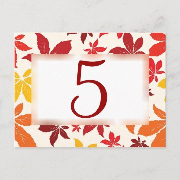 Bright Fall Leaves Wedding Table Number