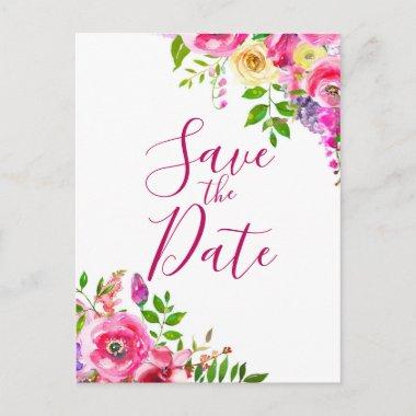 Bright Floral Bold Pink Spring Save the Date Announcement PostInvitations