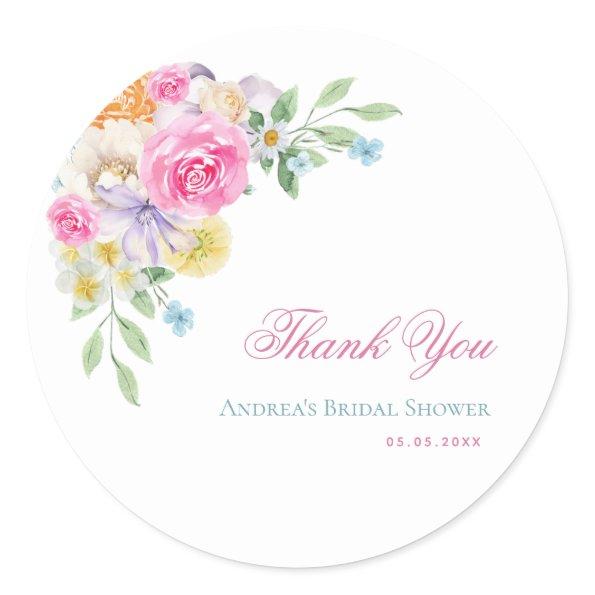 Bright Floral Garden Party  Thank You Classic Round Sticker