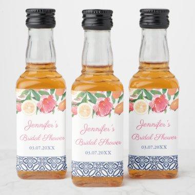 Bright Florals Citrus And Navy Bridal Shower Favor Liquor Bottle Label