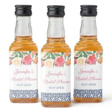 Bright Florals Citrus And Navy Bridal Shower Favor Liquor Bottle Label