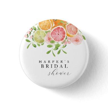 Bright flower and citrus bridal shower button