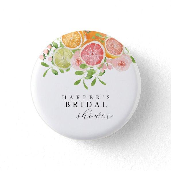 Bright flower and citrus bridal shower button