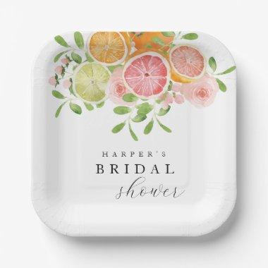 Bright flower and citrus bridal shower paper plates