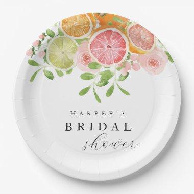 Bright flower and citrus bridal shower paper plates