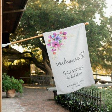 Bright Flowers and Gold Bridal Shower Welcome House Flag