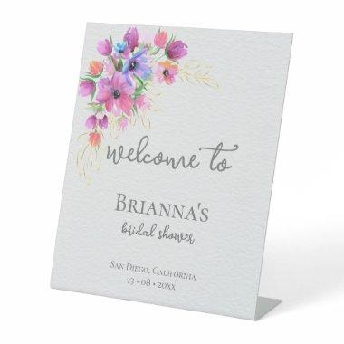 Bright Flowers and Gold Bridal Shower Welcome Pedestal Sign