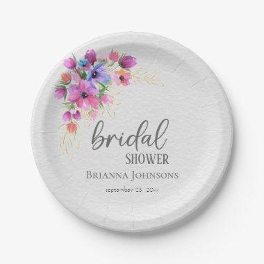 Bright Flowers Golden Greenery Bridal Shower Paper Plates