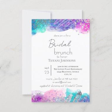 Bright Fun Mermaid Ink Glitter Bridal Brunch Invitations