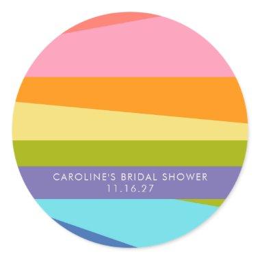 Bright Geometric Rainbow Custom Bridal Shower Classic Round Sticker