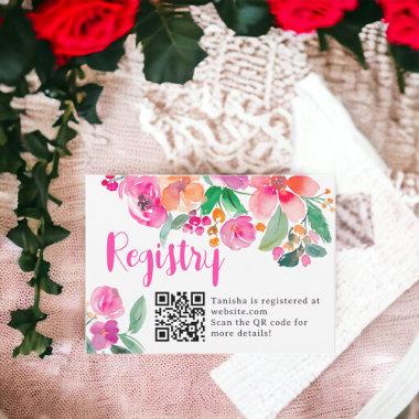 Bright hot pink fall floral script bridal registry enclosure