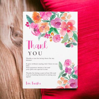 Bright hot pink fall floral script bridal shower thank you Invitations