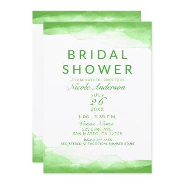 Bright Lime Green Watercolor Chic Bridal Shower Invitations