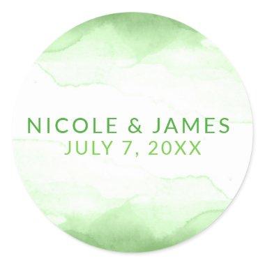 Bright Lime Green Watercolor Modern Chic Wedding Classic Round Sticker