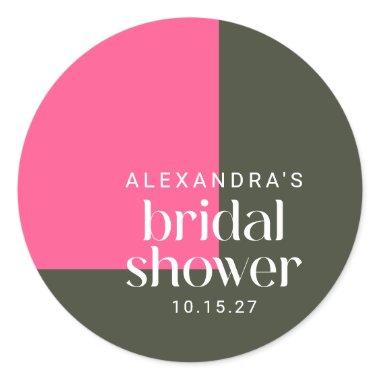 Bright Mod Groovy Pink Green Bridal Shower Custom Classic Round Sticker