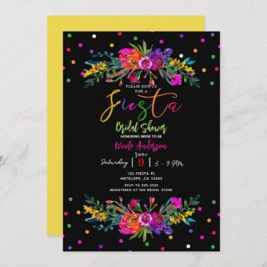 Bright Modern Floral & Black Fiesta Bridal Shower Invitations
