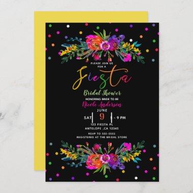 Bright Modern Floral & Black Fiesta Bridal Shower Invitations
