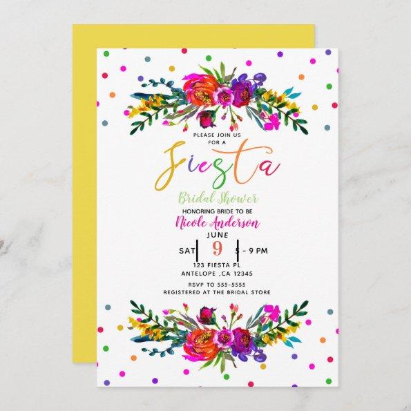 Bright Modern Floral White Fiesta Bridal Shower Invitations