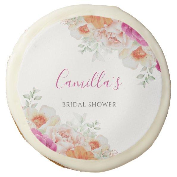 Bright Orange & Pink Watercolor Floral Sugar Cookie