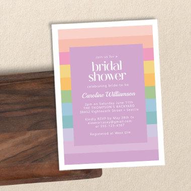 Bright Pastel Stripe Rainbow Purple Bridal Shower Invitations