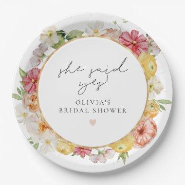 Bright Pastel Watercolor Floral Bridal Shower Paper Plates