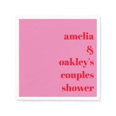 Bright Pink and Red Modern Custom Couples Shower Napkins