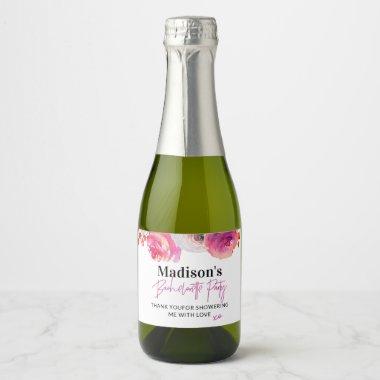 Bright Pink Floral Bachelorette Favor Sparkling Wine Label