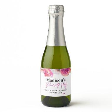 Bright Pink Floral Bachelorette Favor Sparkling Wine Label