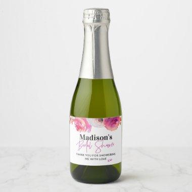 Bright Pink Floral Bridal Shower Favor Sparkling Wine Label