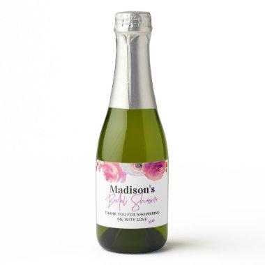 Bright Pink Floral Bridal Shower Favor Sparkling Wine Label