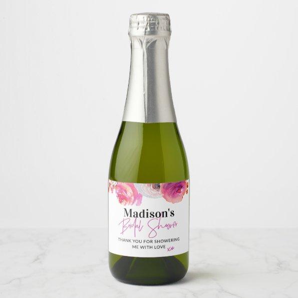 Bright Pink Floral Bridal Shower Favor Sparkling Wine Label