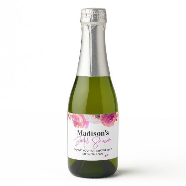 Bright Pink Floral  Favor Sparkling Wine Label