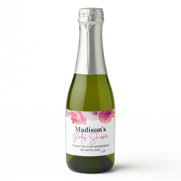 Bright Pink Floral Bridal Shower Favor Sparkling Wine Label