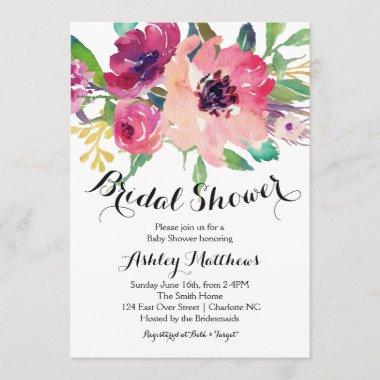 Bright pink Floral Bridal Shower Invitations