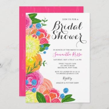 Bright Pink Floral Bridal Shower Invitations