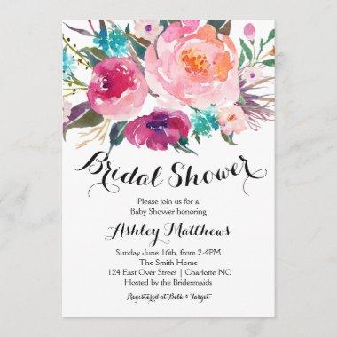 Bright pink Floral Bridal Shower Invitations