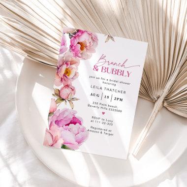 Bright pink floral brunch and bubbly bridal Invitations