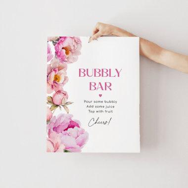 Bright pink floral peony bridal bubbly bar poster