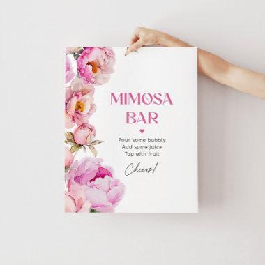 Bright pink floral peony bridal mimosa bar poster