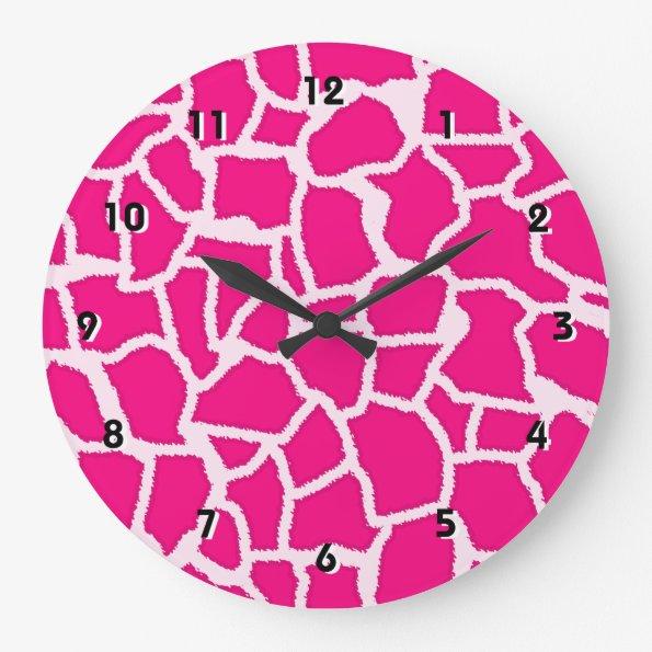 Bright Pink Giraffe Animal Print Large Clock