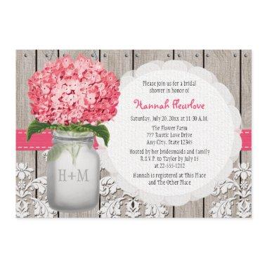 Bright Pink Hydrangea Mason Jar Bridal Shower Invitations