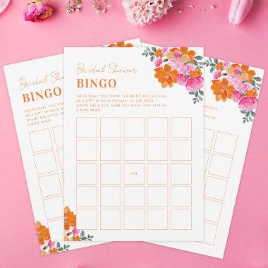 Bright Pink Orange Floral Bridal Shower Bingo Game Invitations