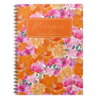 Bright Pink & Orange Floral Bridal Shower Recipes Notebook
