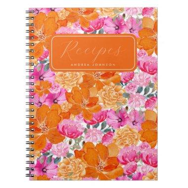 Bright Pink & Orange Floral  Recipes Notebook