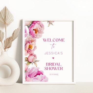 Bright pink petals and prosecco bridal welcome poster