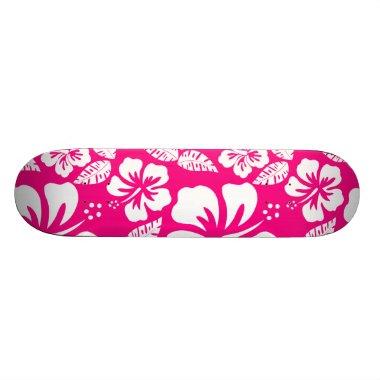 Bright Pink Tropical Hibiscus Flowers Skateboard Deck