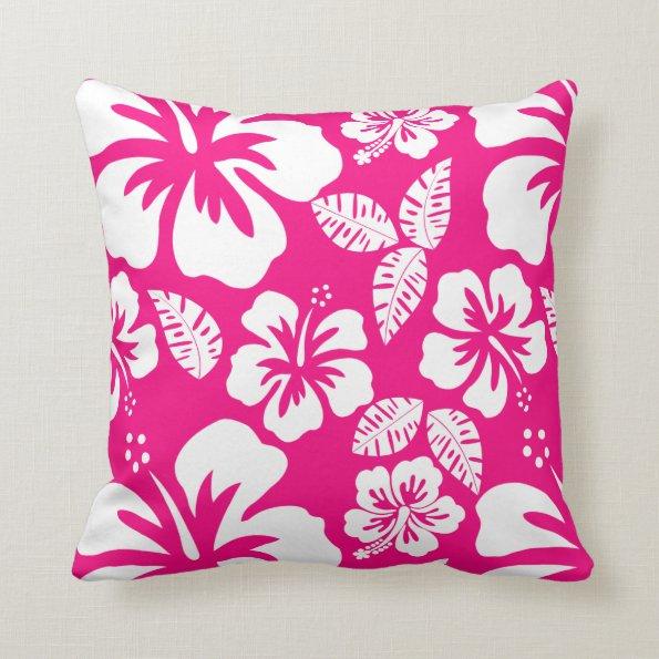 Bright Pink Tropical Hibiscus Flowers Throw Pillow