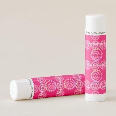 Bright Pink & White Geometric Circles Monogram Lip Balm