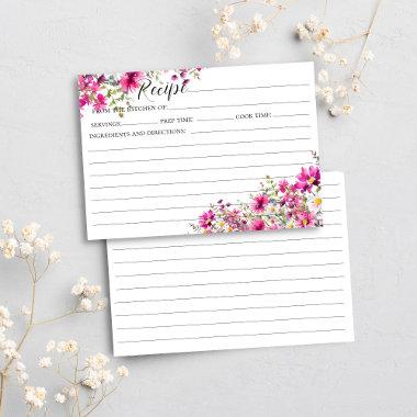 Bright Pink Wildflowers Bridal Shower Recipe Invitations